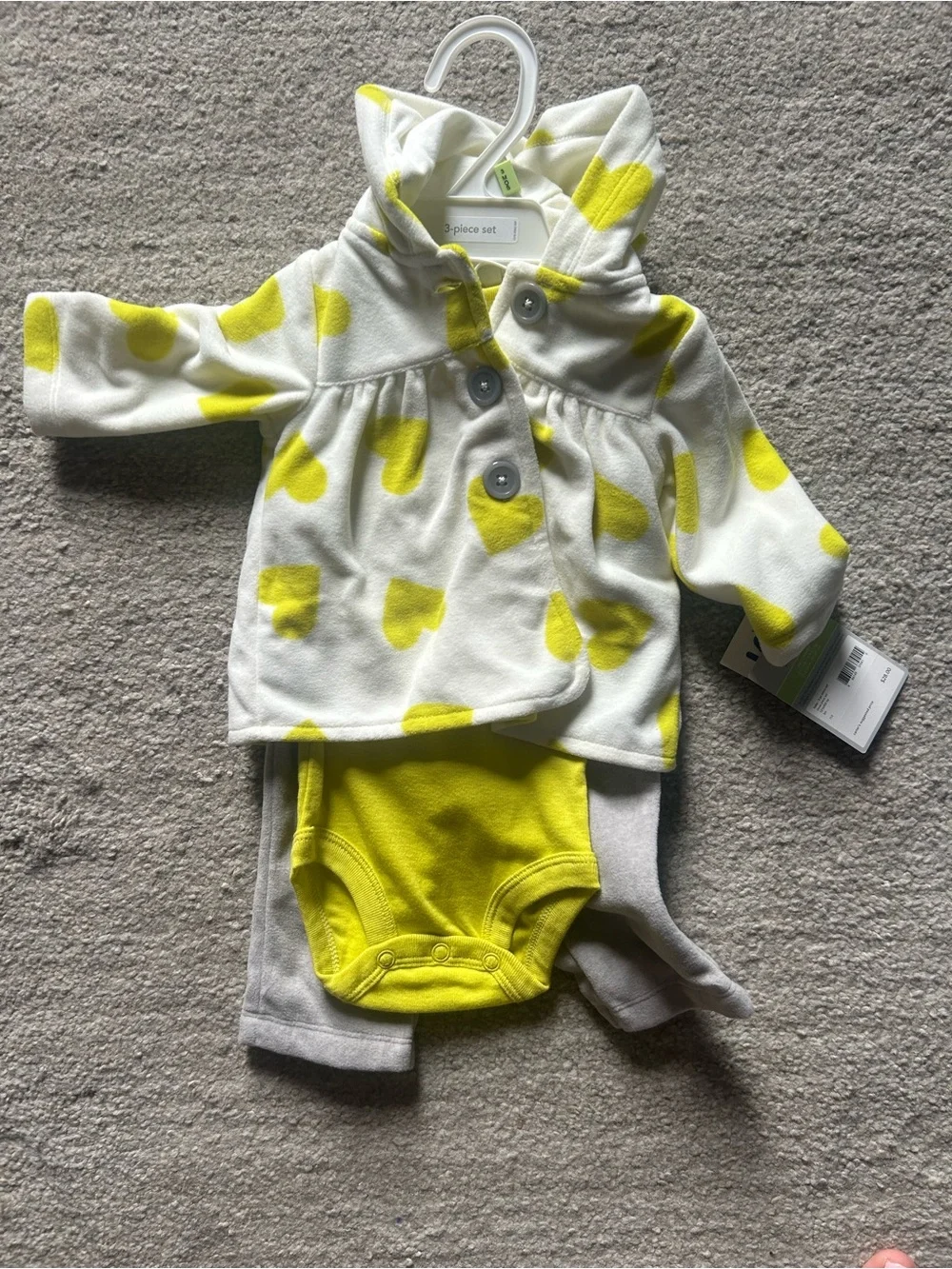 Carter's White Hooded Top & Yellow Heart Bodysuit Set
